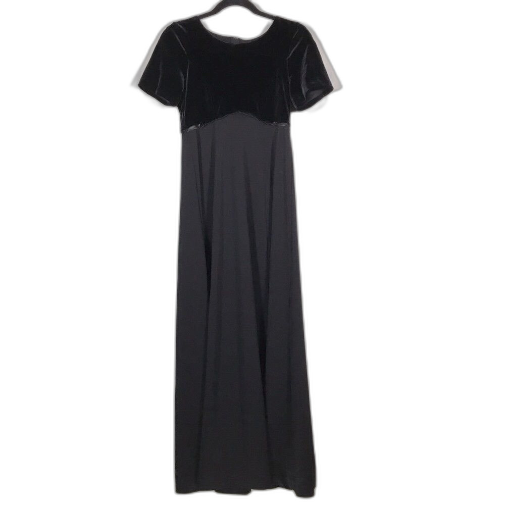 Vintage black velvet dress floaty skirt short sleeve formal dancing ball dress S - Picture 2 of 9